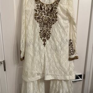 Elegant Cream Embroidered Women Salwar